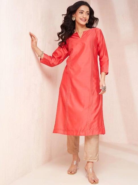 fabindia coral cotton silk calf length long kurta