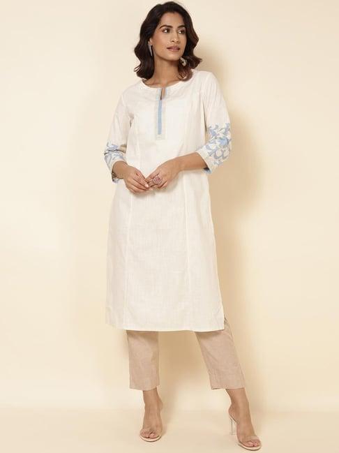 fabindia cream cotton straight kurta