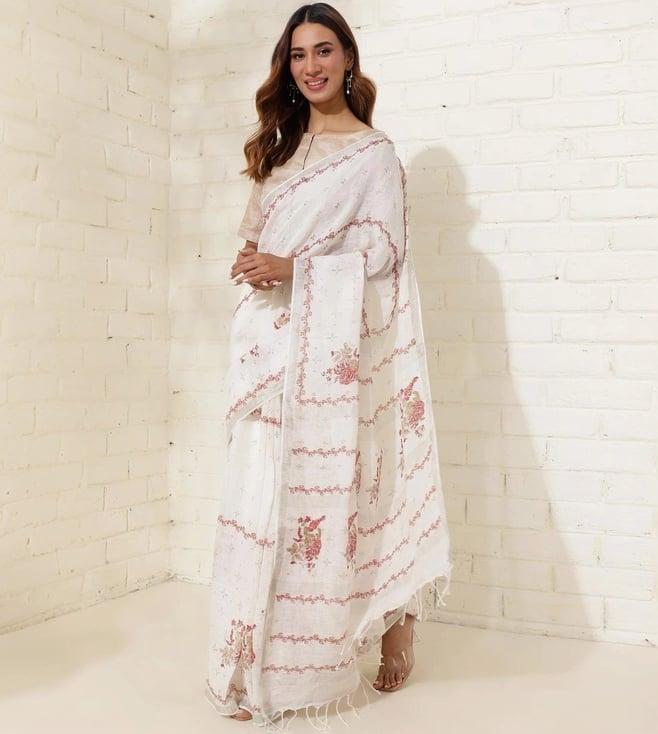 fabindia cream printed saree