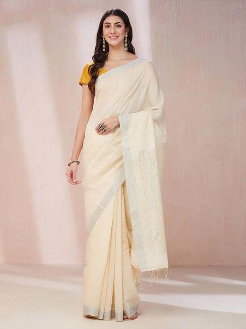 fabindia cream striped saree