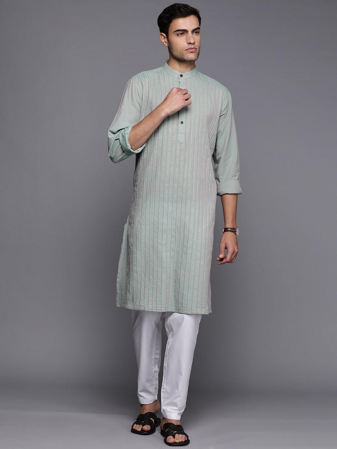 fabindia dual-toned pure cotton pintucks slim fit straight kurta