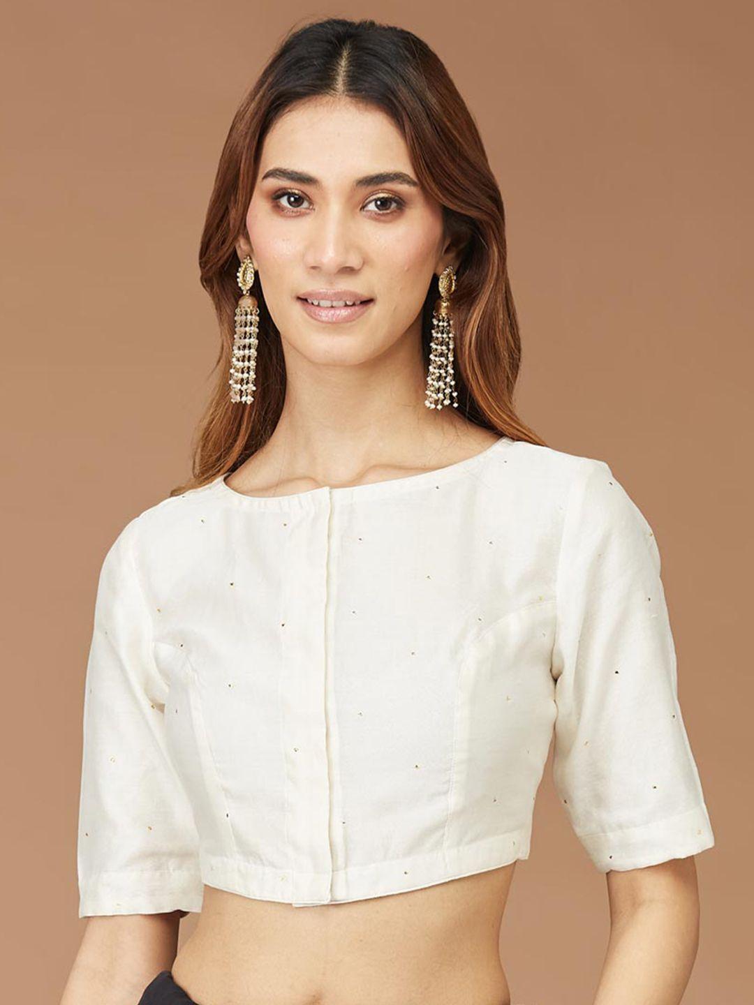 fabindia embellished cotton silk saree blouse