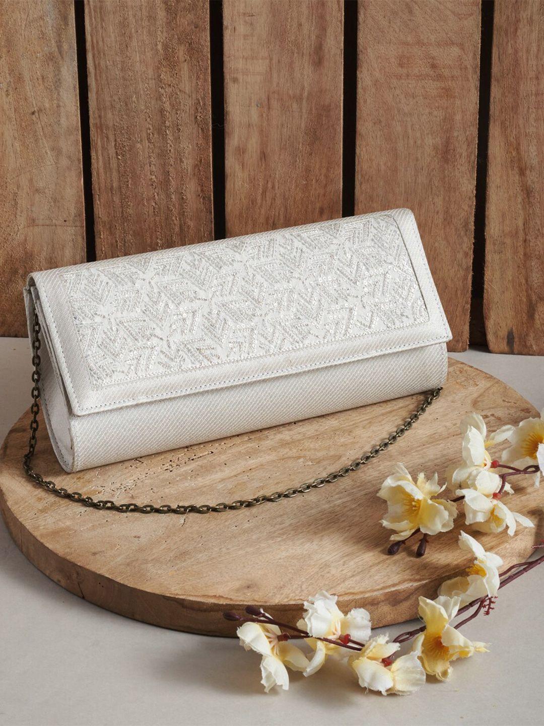 fabindia embroidered embellished foldover clutch