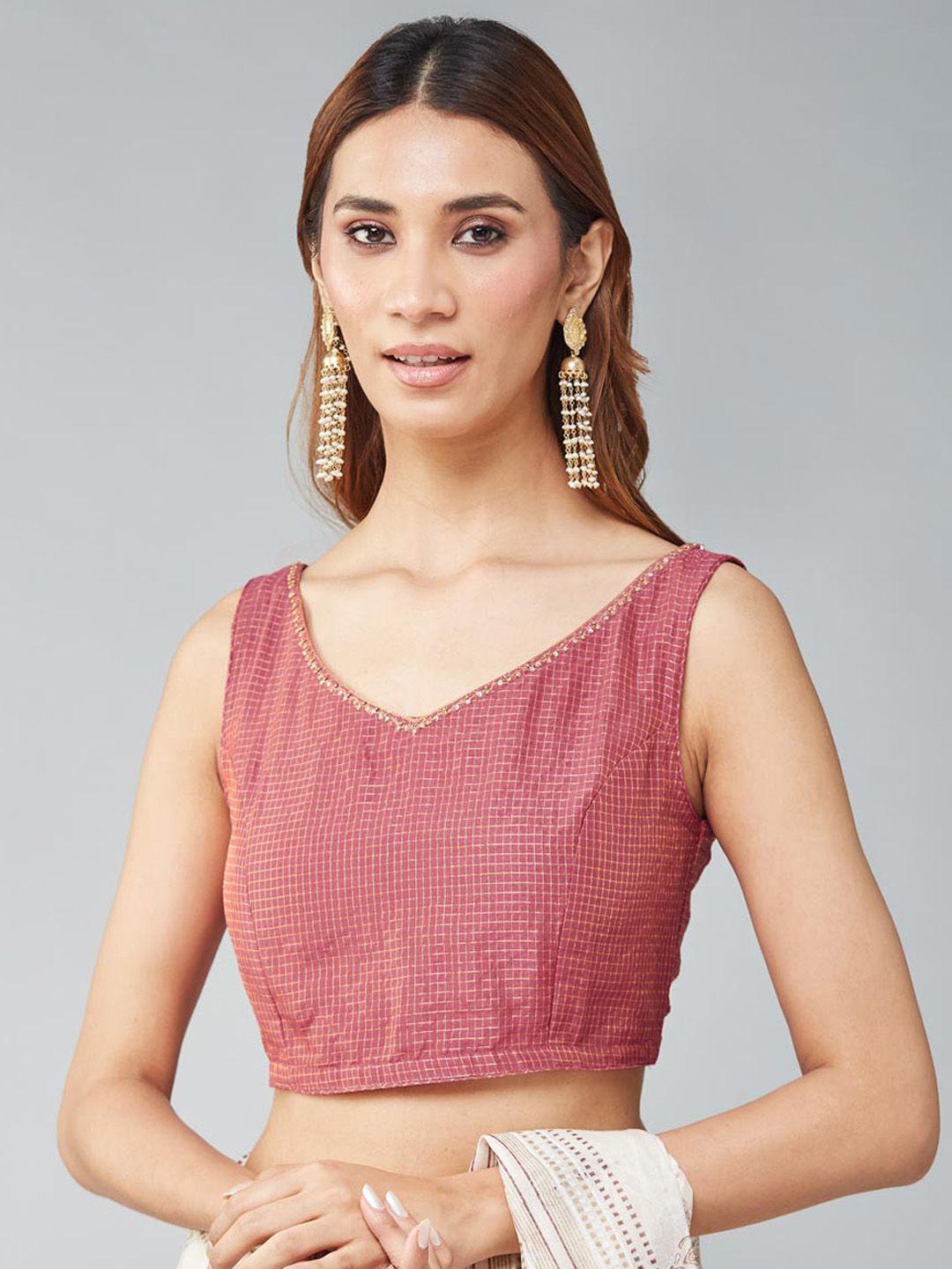 fabindia embroidered sleeveless silk saree blouse
