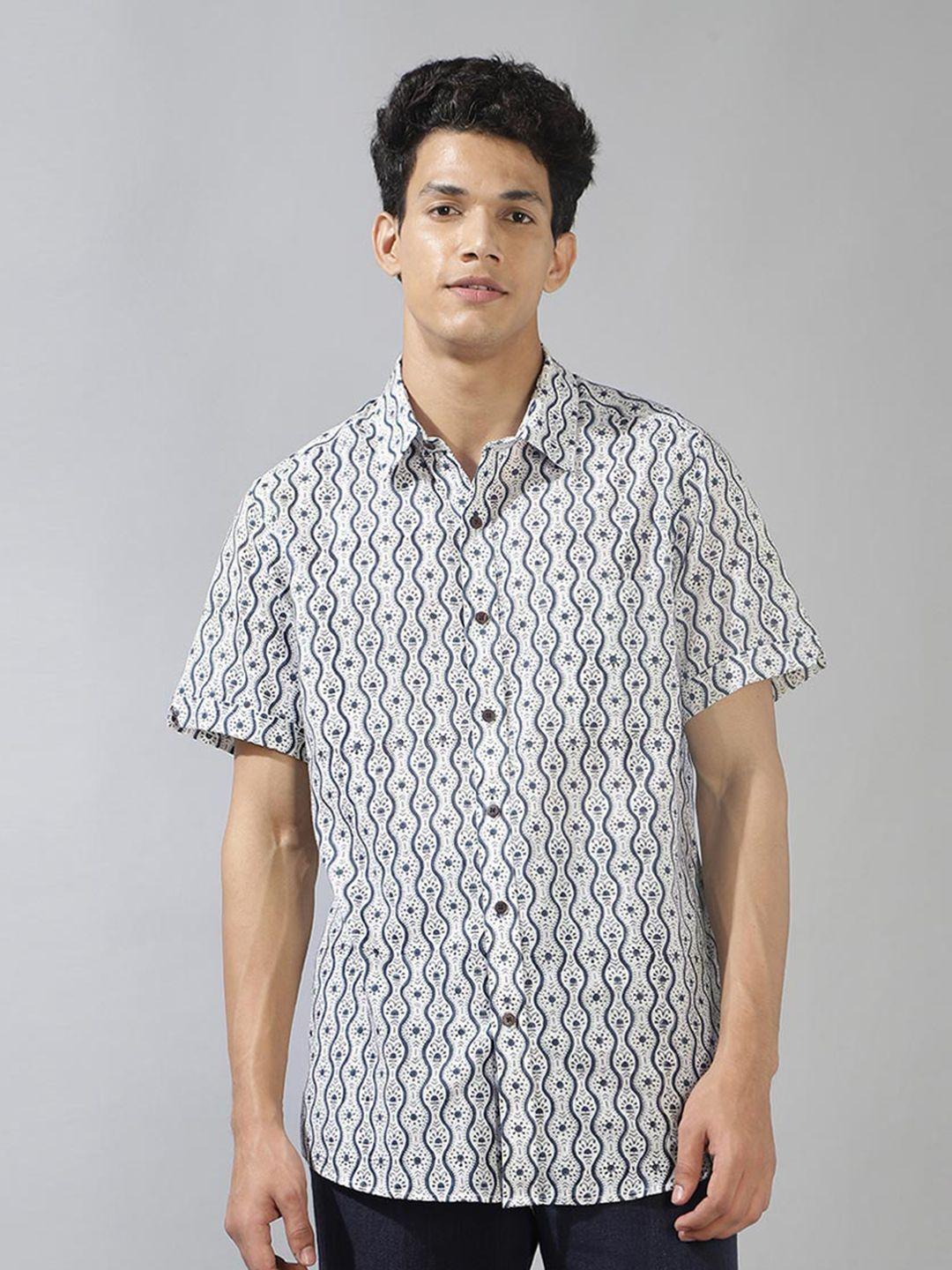 fabindia ethnic motif printed button-down collar cotton casual shirt