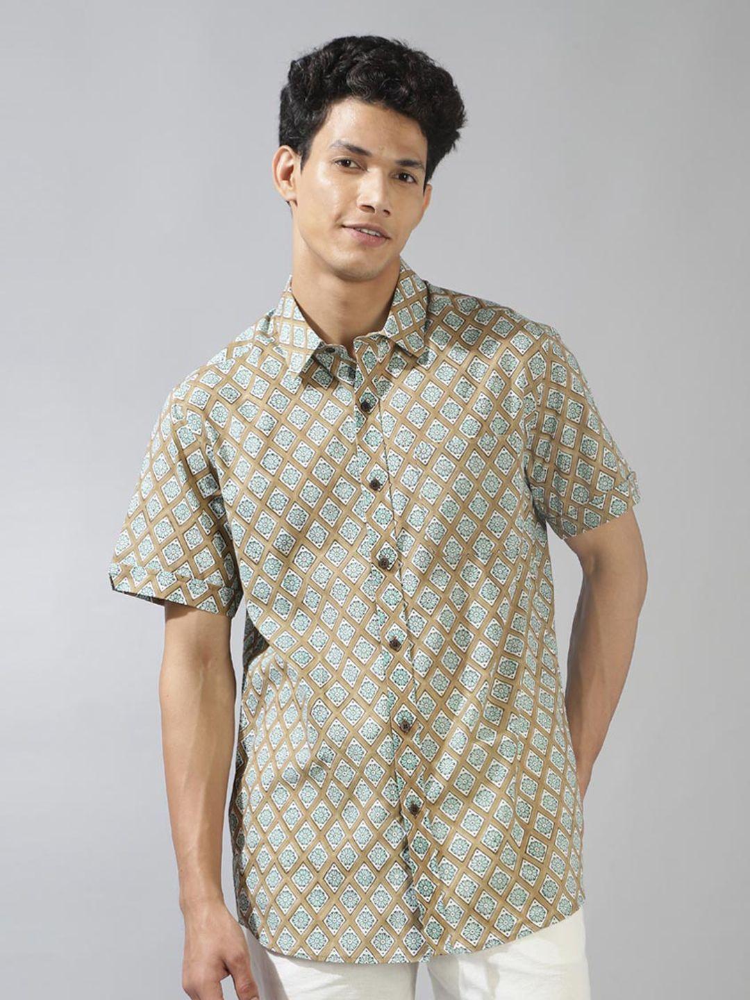 fabindia ethnic motif printed button-down collar cotton casual shirt