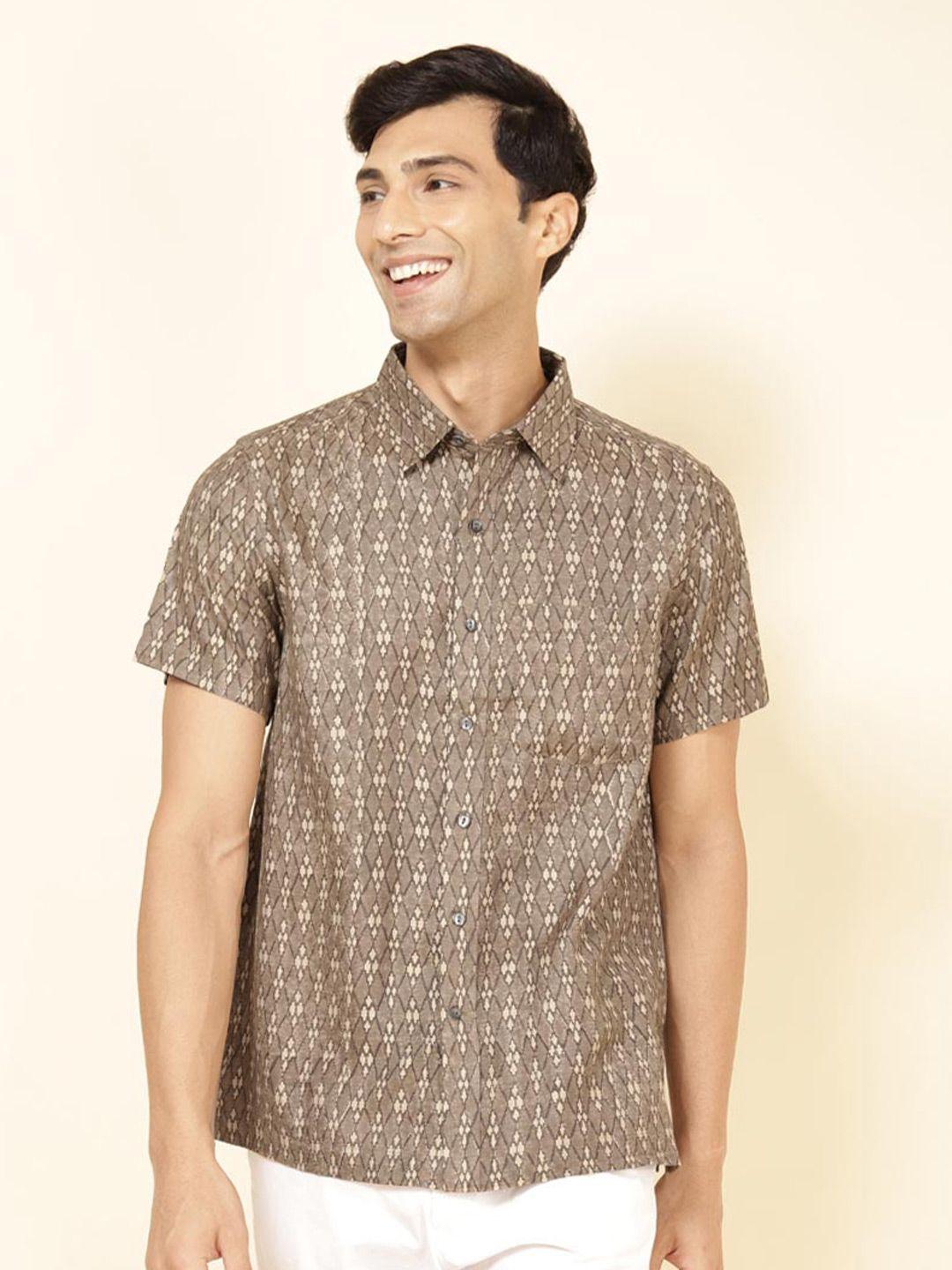 fabindia ethnic motif printed spread collar casual shirt