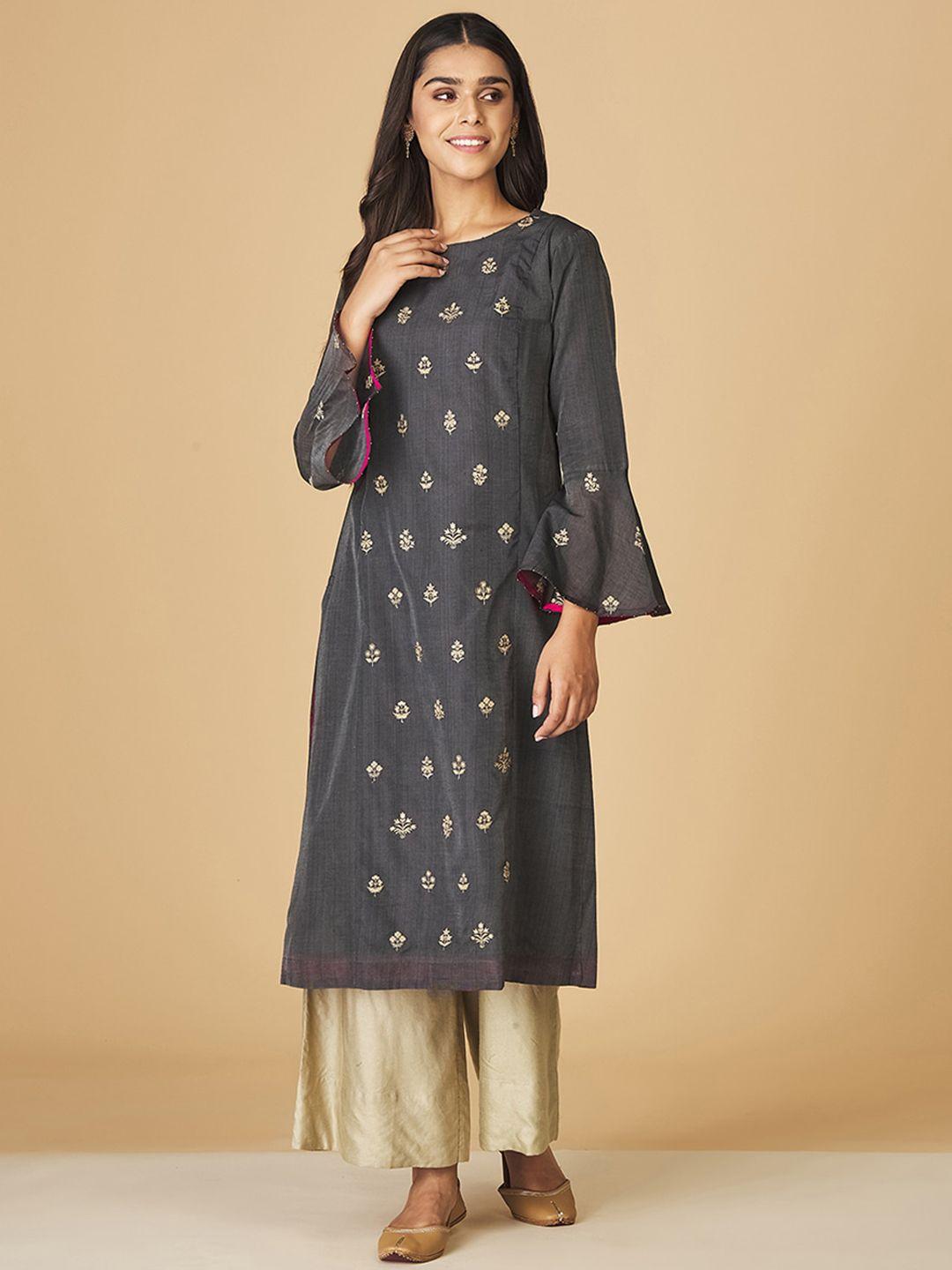 fabindia ethnic motifs embroidered beads cotton silk straight kurta