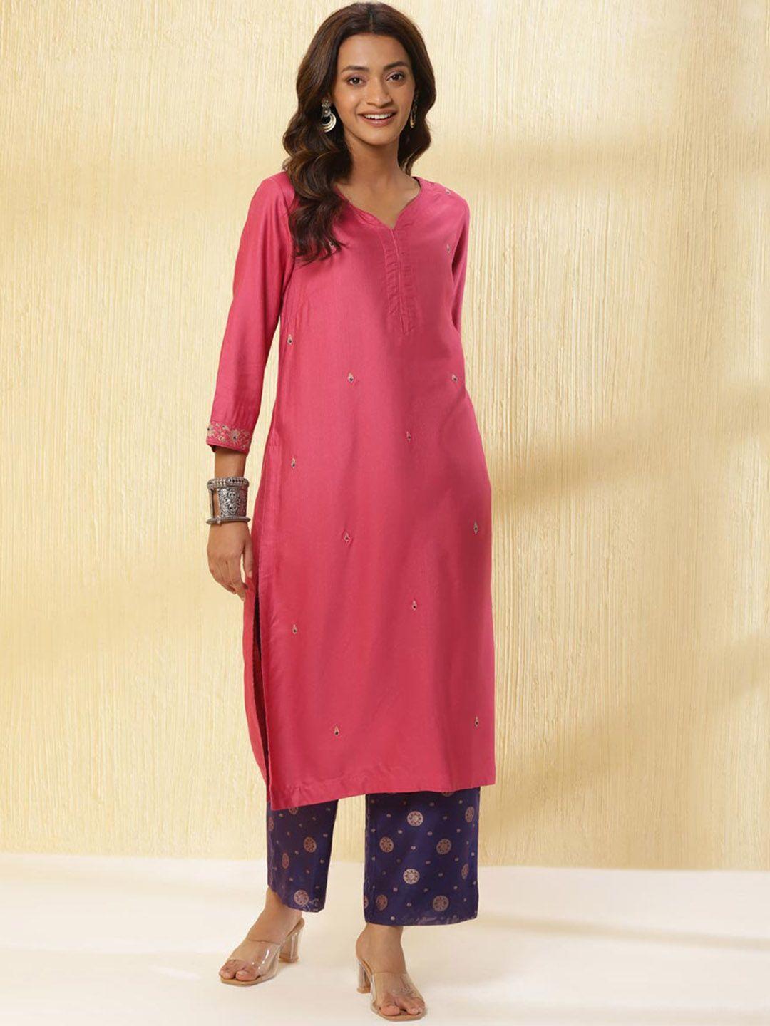 fabindia ethnic motifs embroidered regular kurta with palazzos