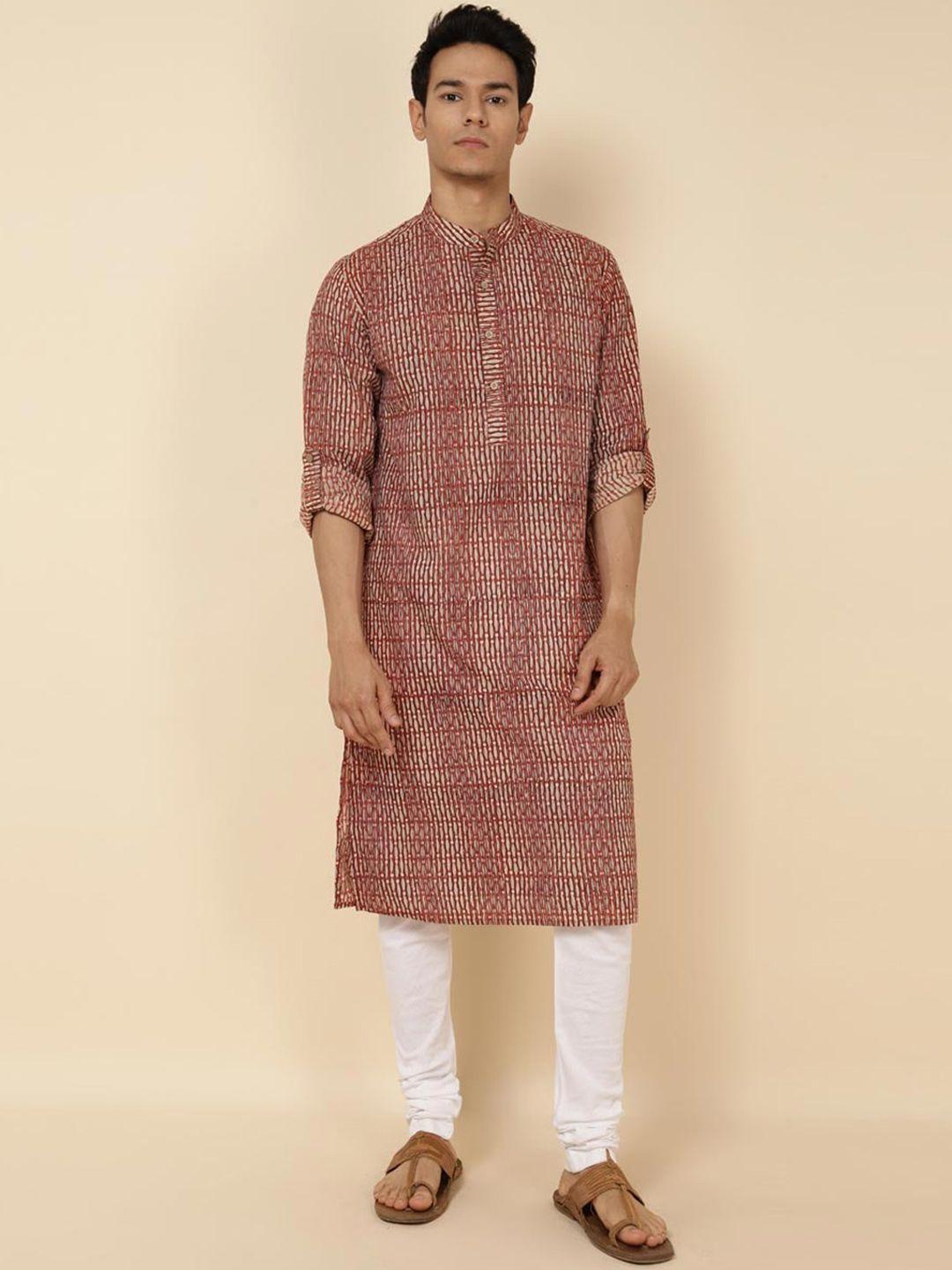 fabindia ethnic motifs printed band collar cotton kurta