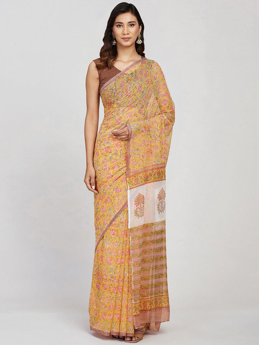 fabindia ethnic motifs printed block print saree