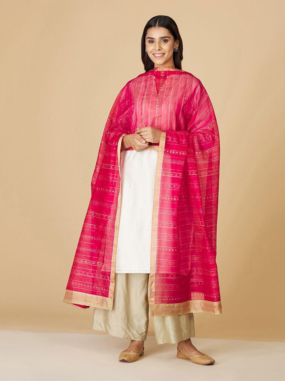 fabindia ethnic motifs printed cotton silk dupatta with zari