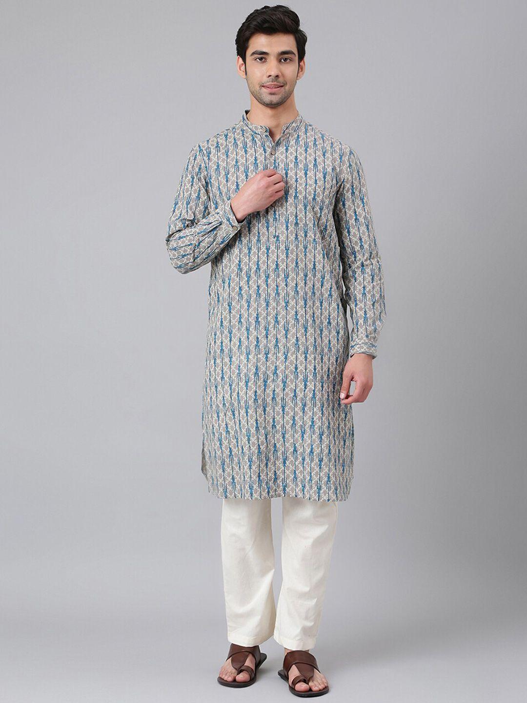 fabindia ethnic motifs printed curved cotton kurta