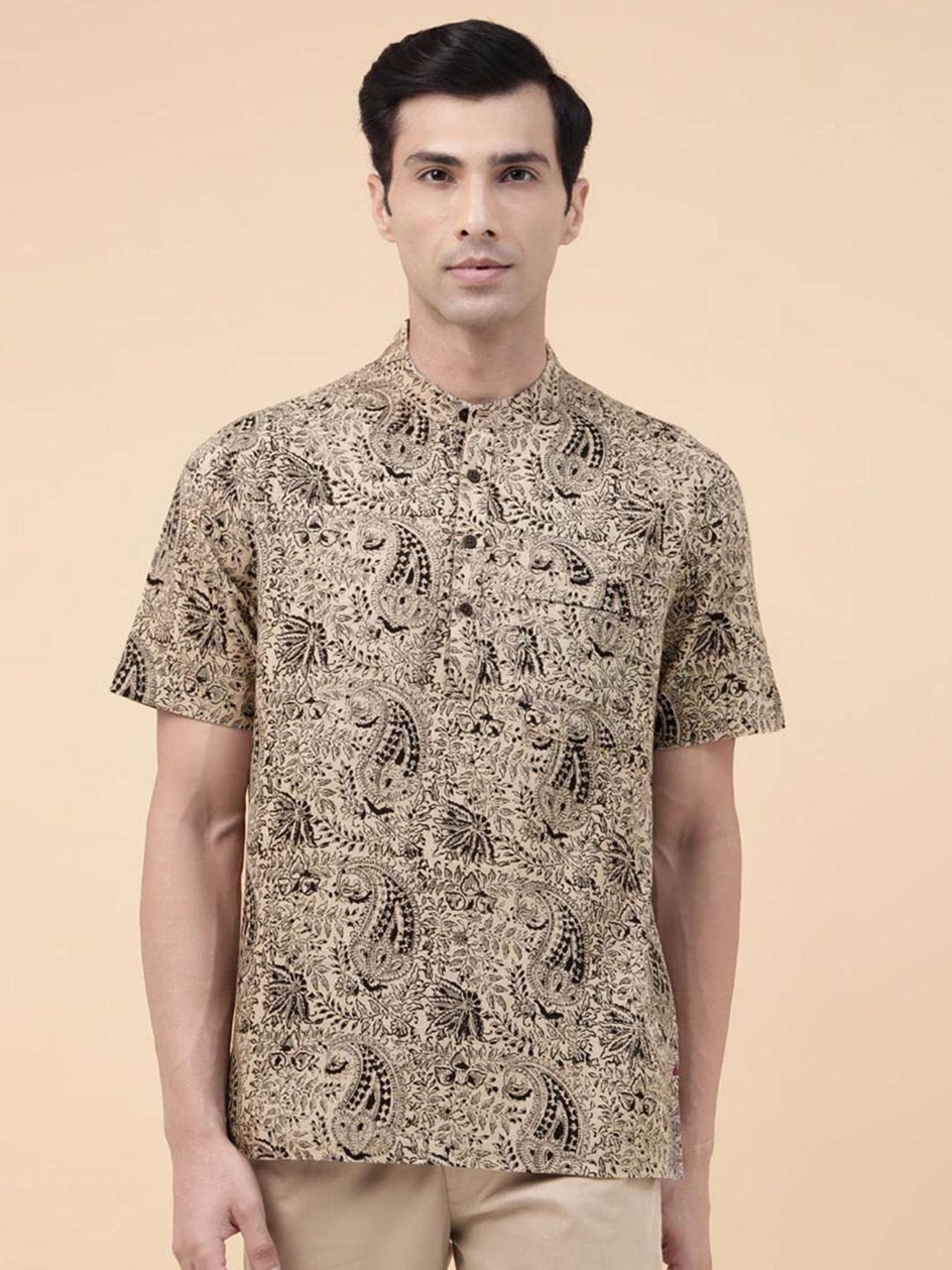 fabindia ethnic motifs printed mandarin collar cotton opaque casual shirt