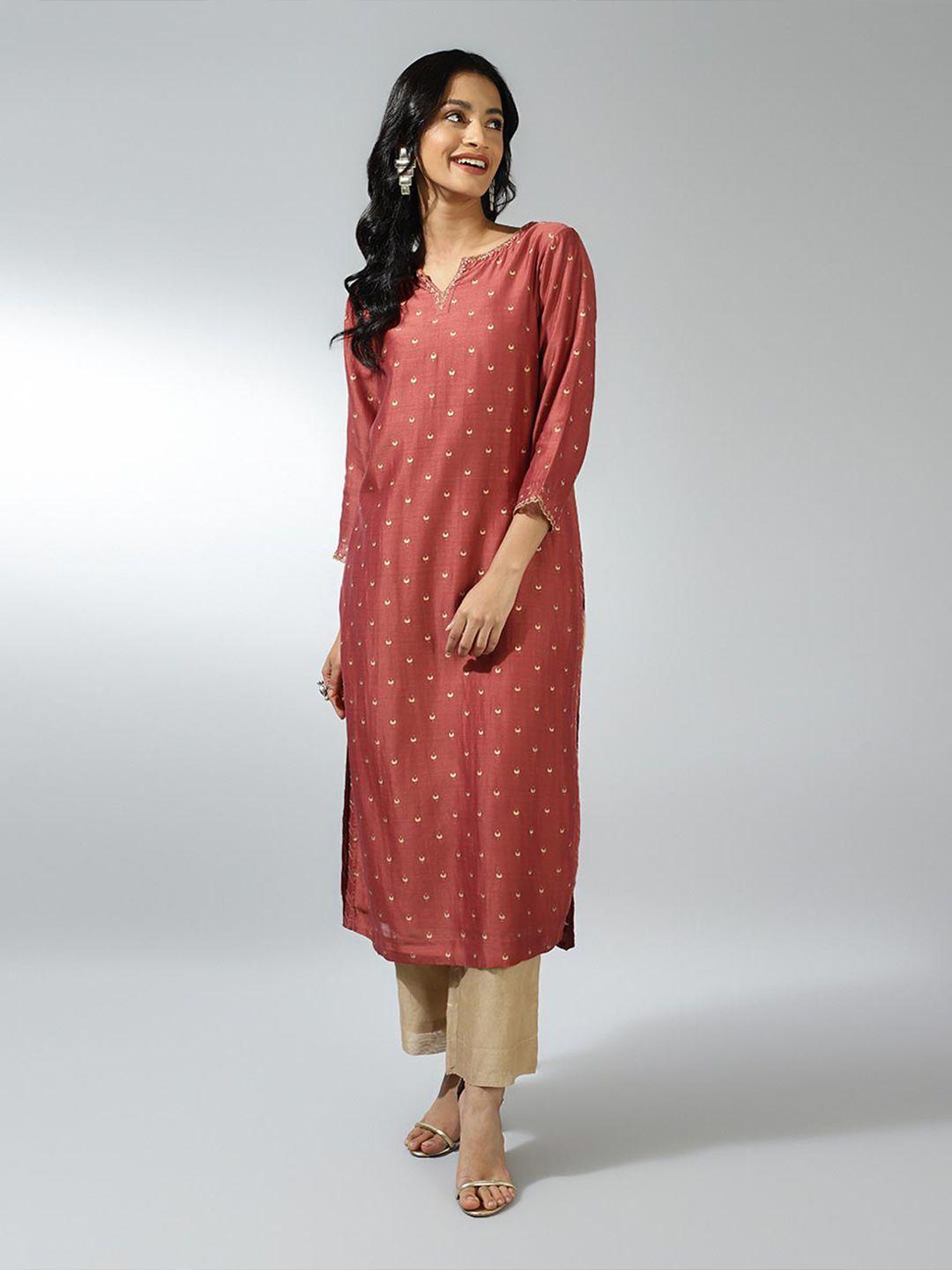 fabindia ethnic motifs printed notch neck straight kurta