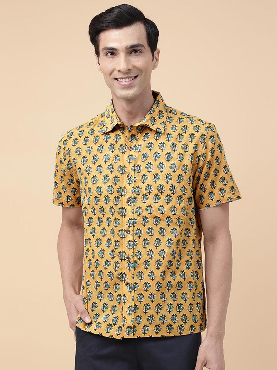 fabindia ethnic motifs printed spread collar cotton casual shirt