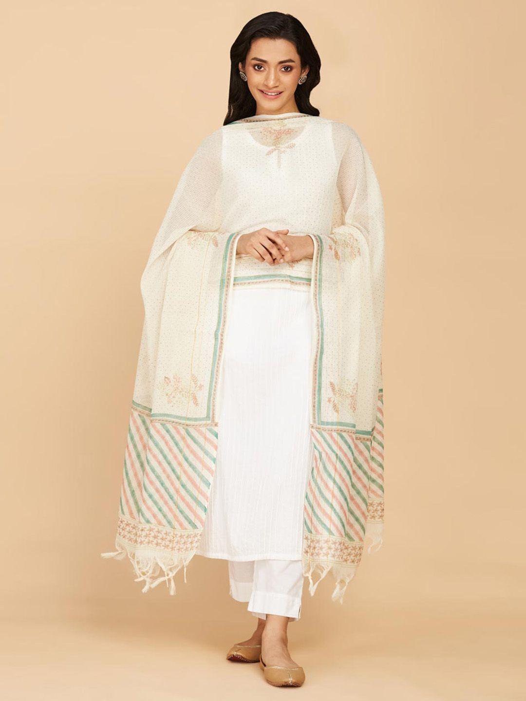 fabindia ethnic motifs printed zari cotton dupatta