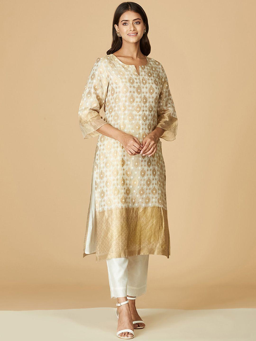 fabindia ethnic motifs woven design notched neck kurta