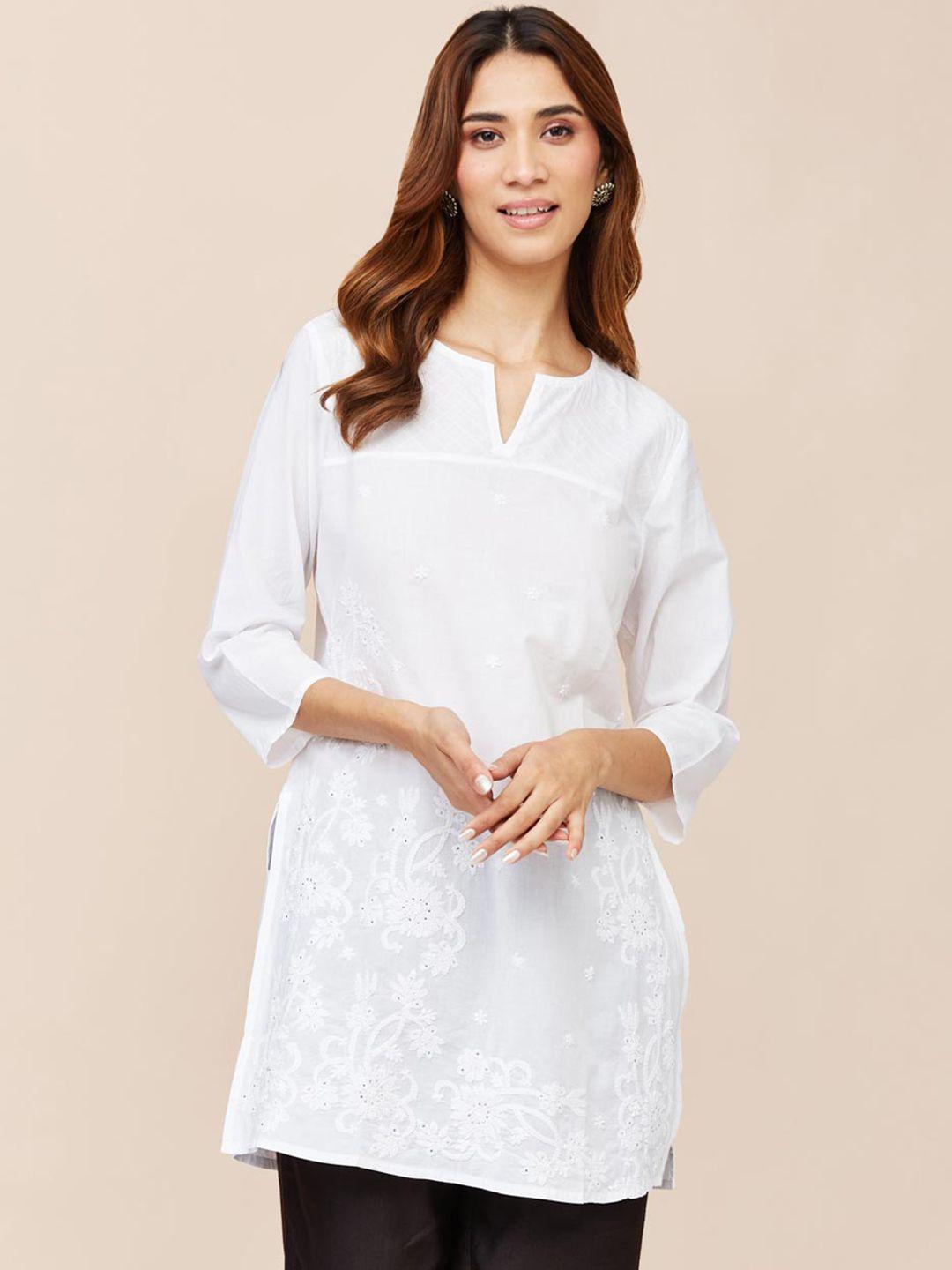 fabindia floral embroidered chikankari cotton a-line kurta