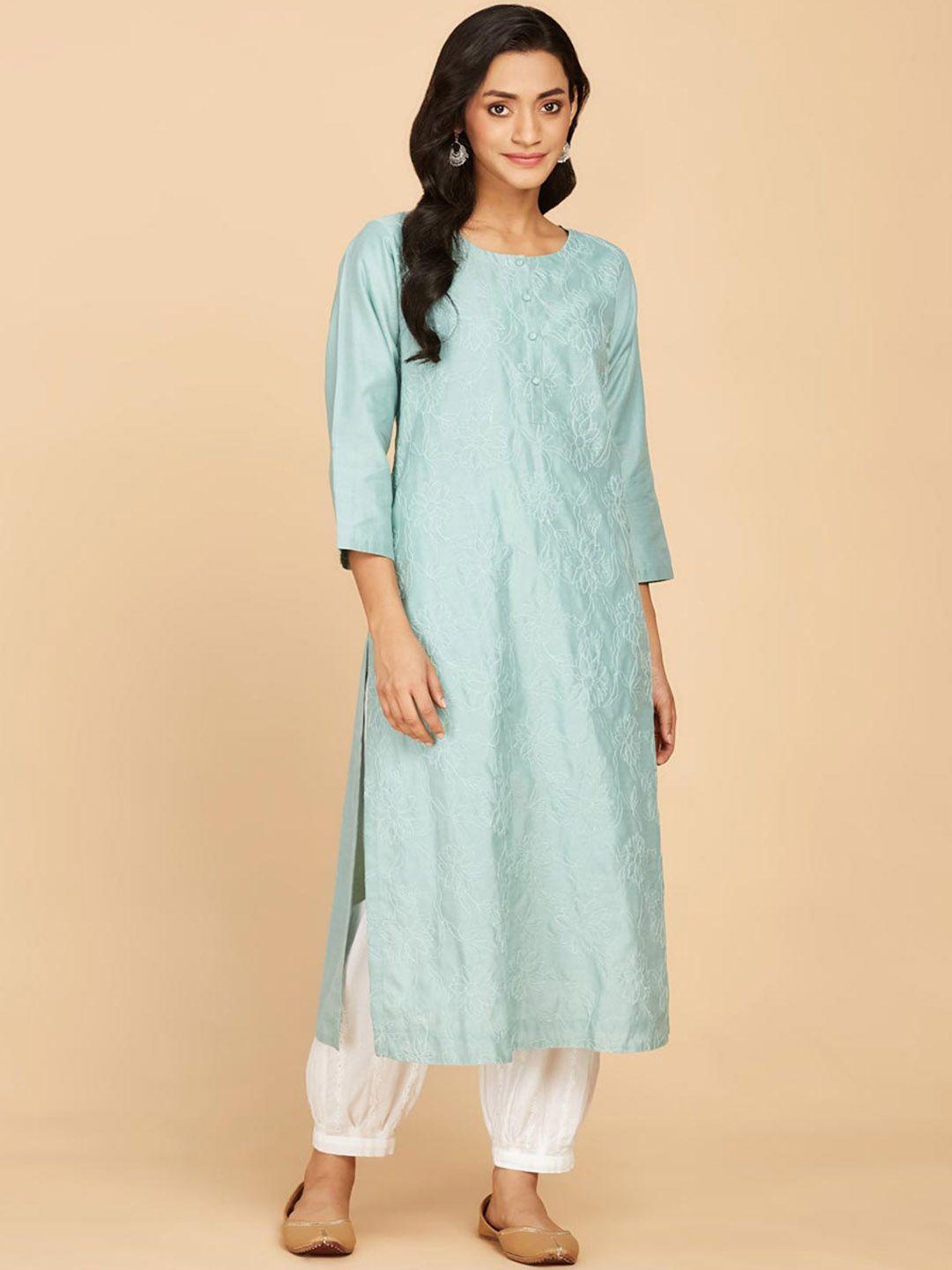 fabindia floral embroidered cotton silk kurta