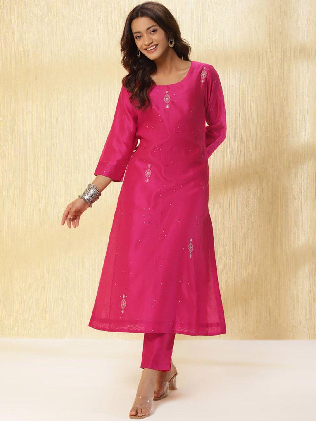 fabindia floral embroidered regular kurta with trousers