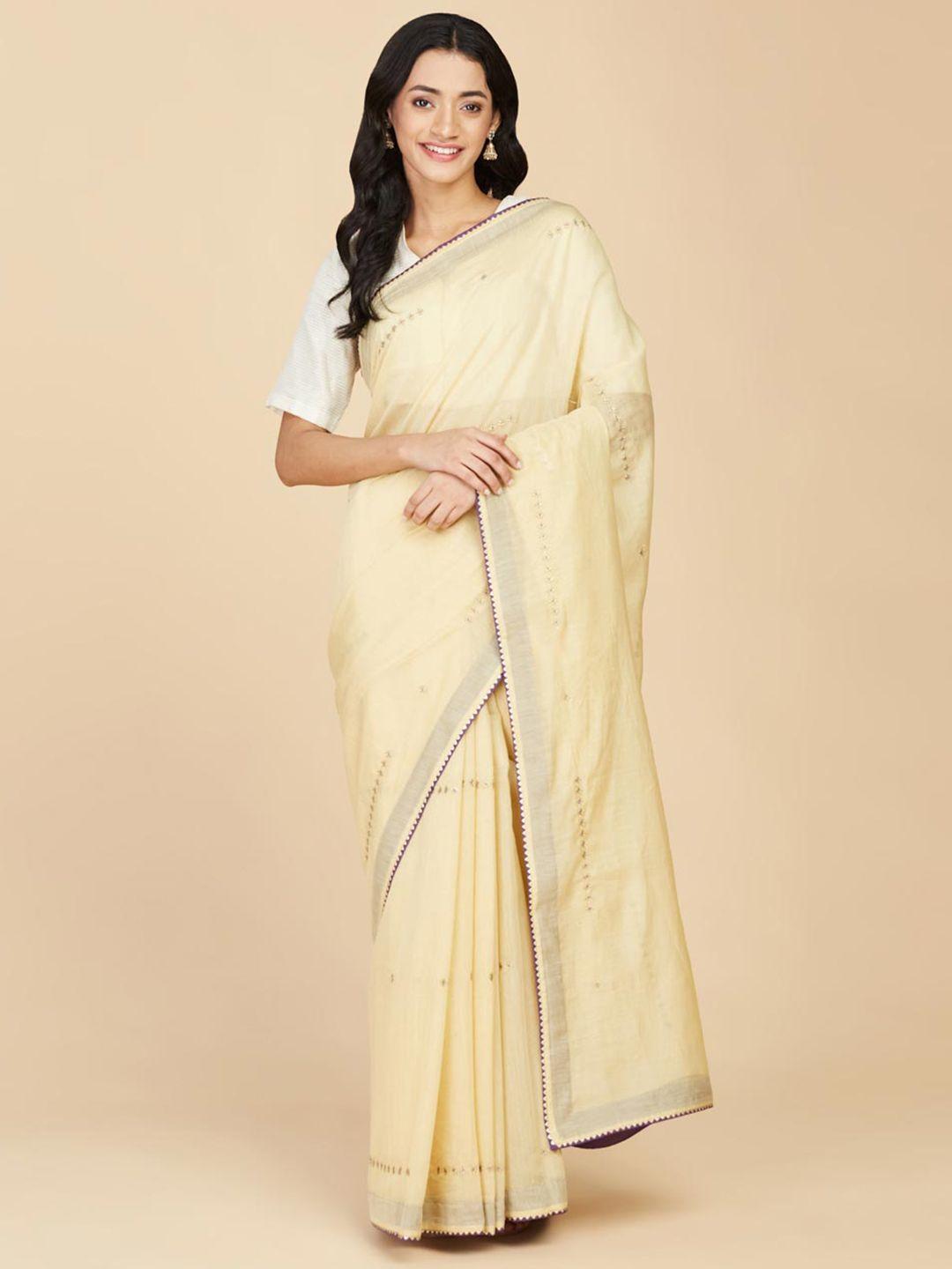 fabindia floral embroidered zari silk cotton saree