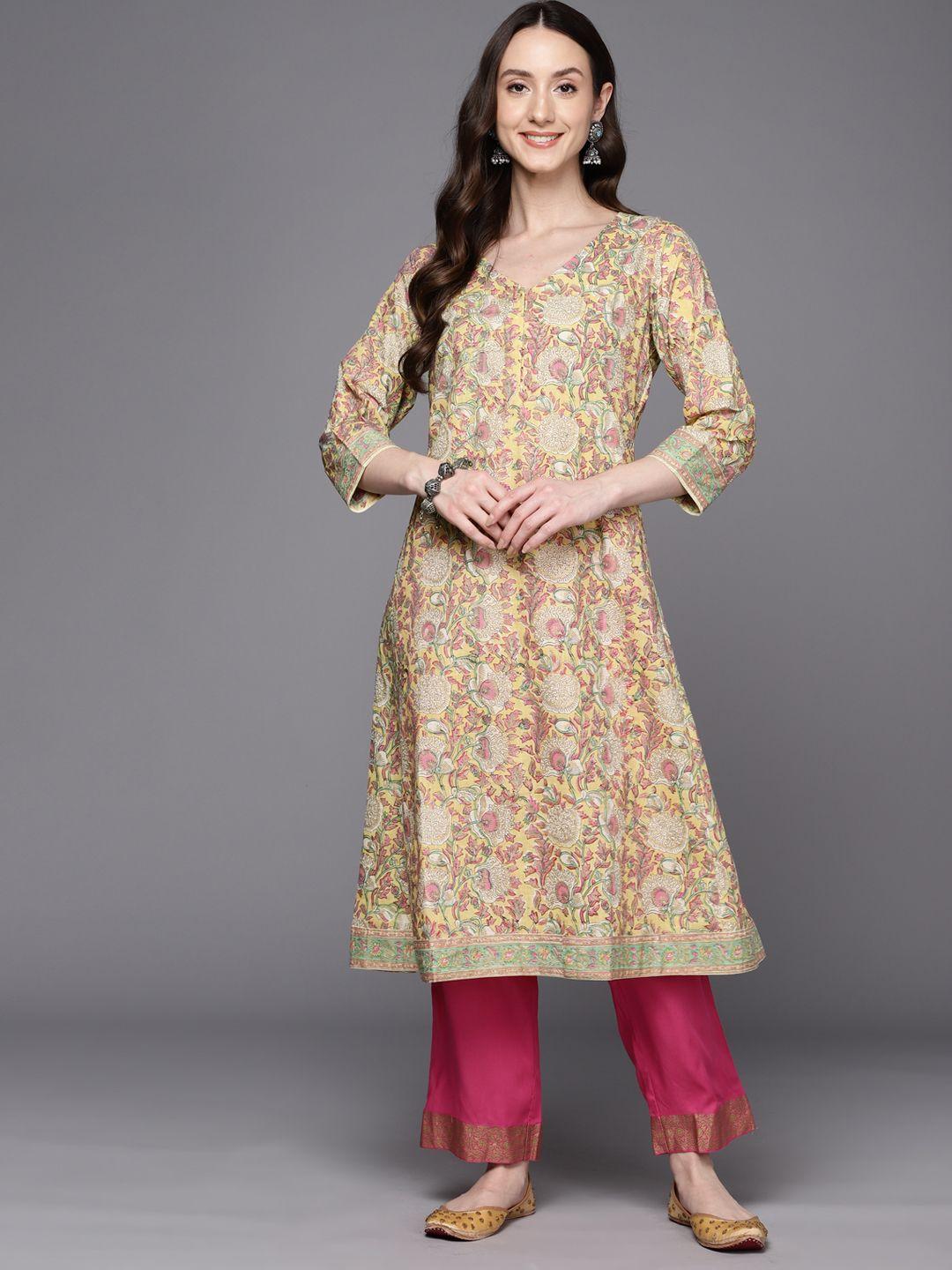 fabindia floral hand block printed pure cotton a-line kurta