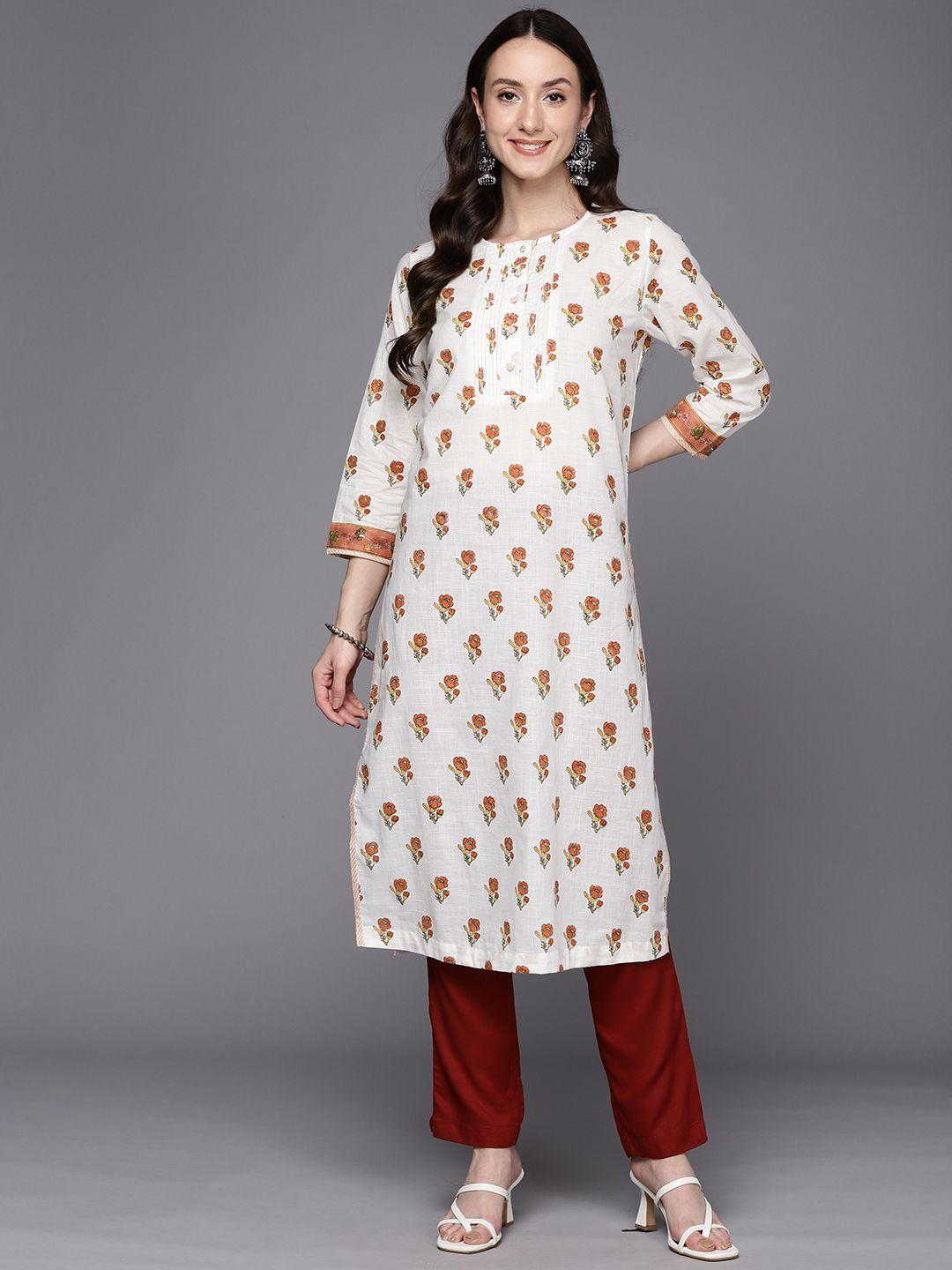 fabindia floral hand block printed pure cotton straight kurta