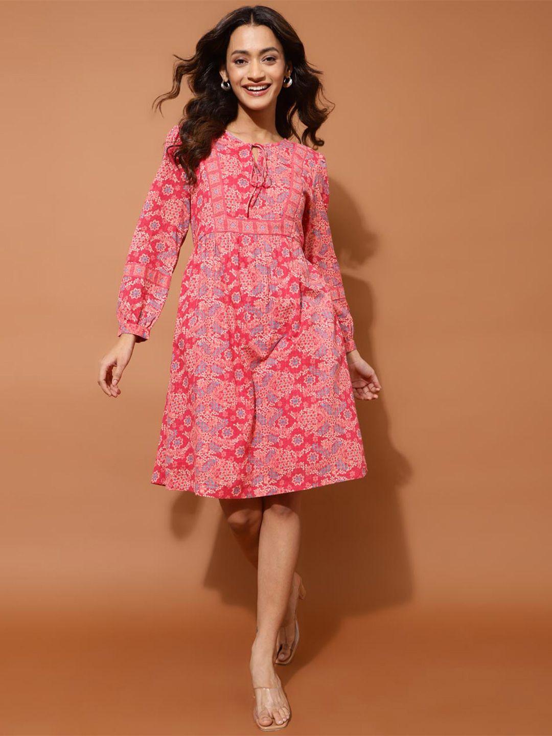 fabindia floral print cotton fit and flare dress