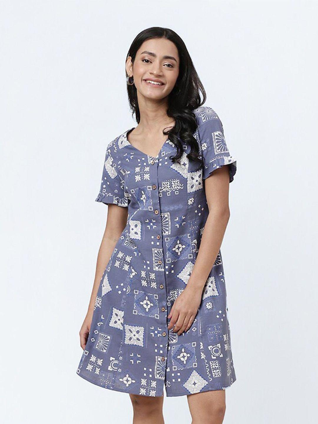 fabindia floral print linen a-line dress