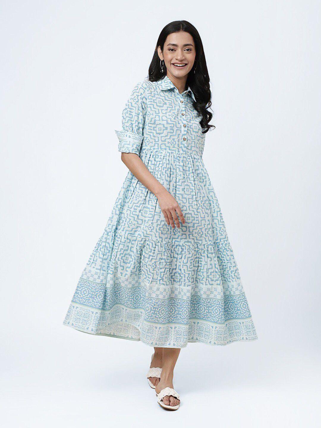 fabindia floral print shirt midi dress