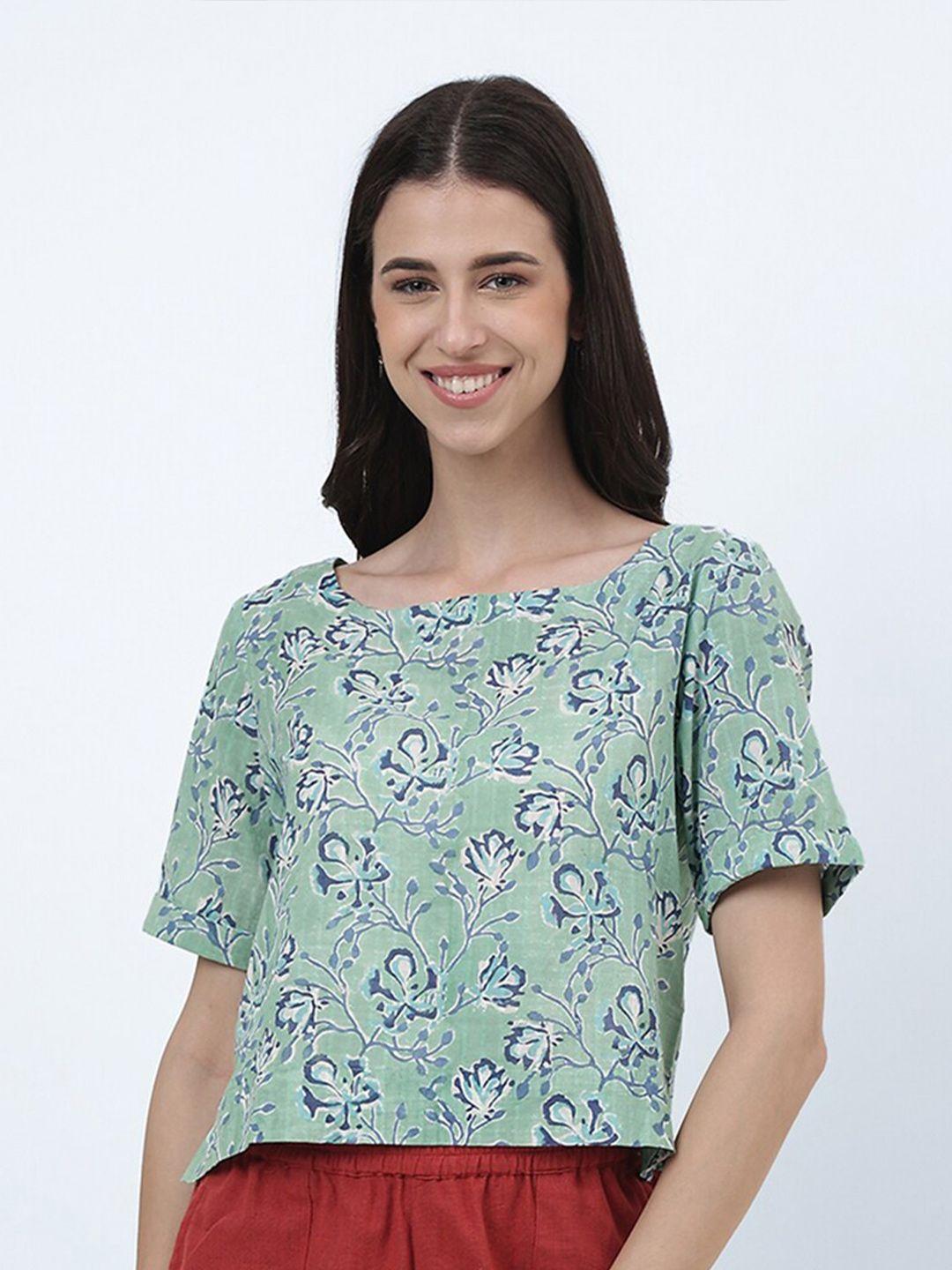 fabindia floral printed boat neck cotton top