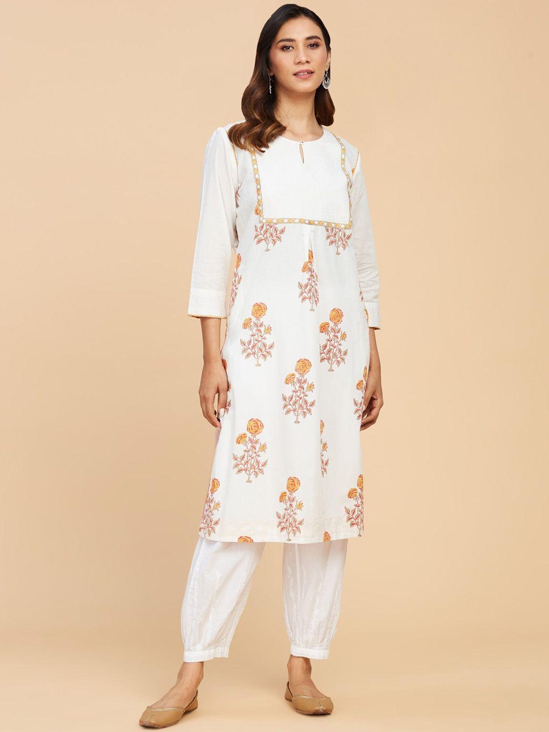 fabindia floral printed keyhole neck flared sleeves kurta