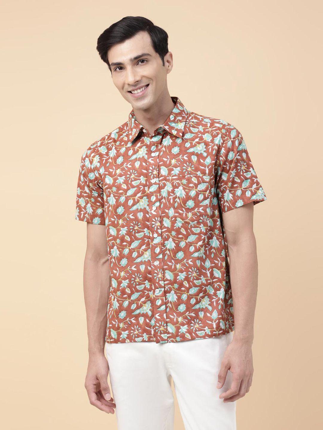 fabindia floral printed spread collar opaque cotton casual shirt