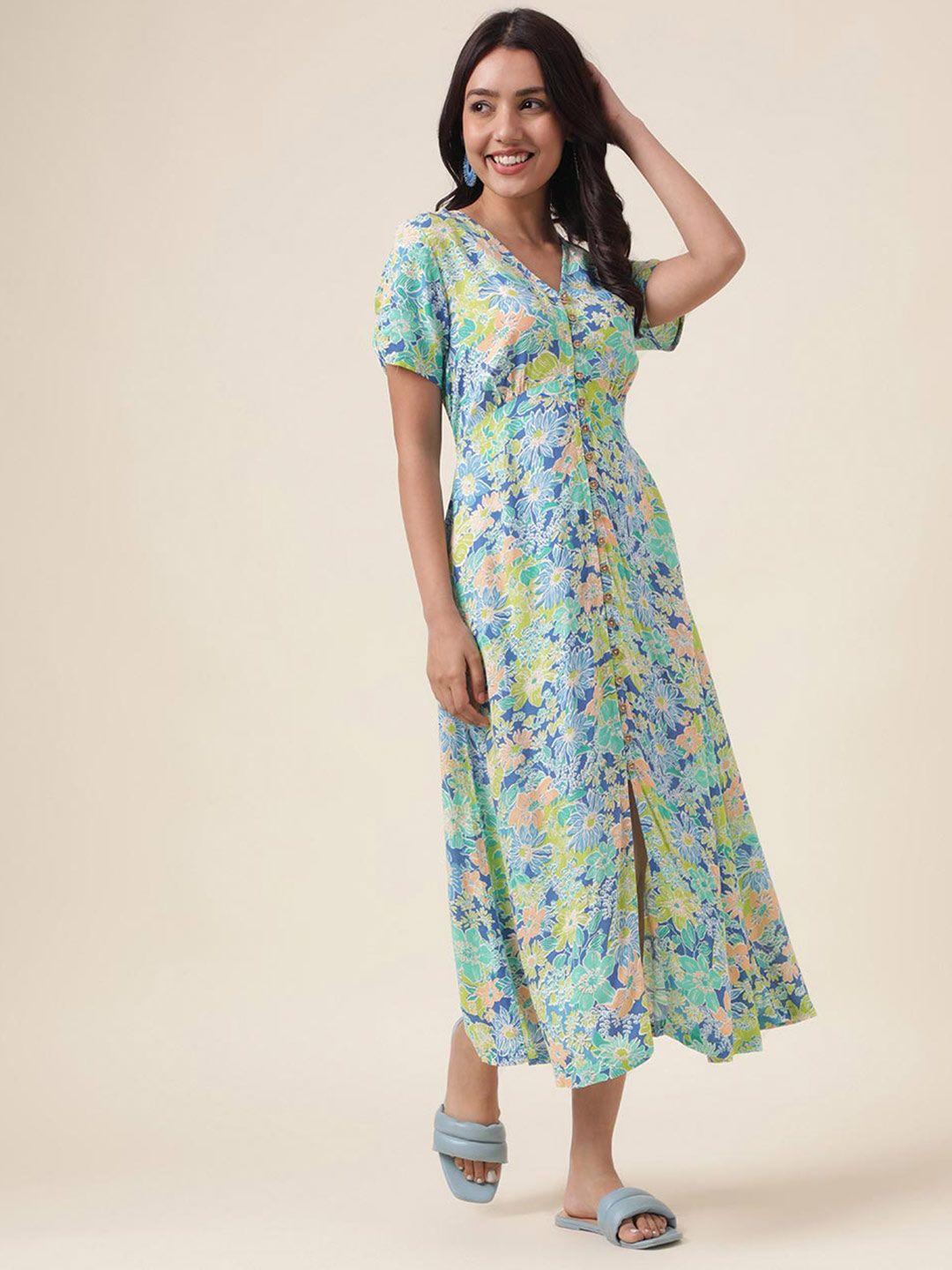 fabindia floral printed v-neck shirt dress