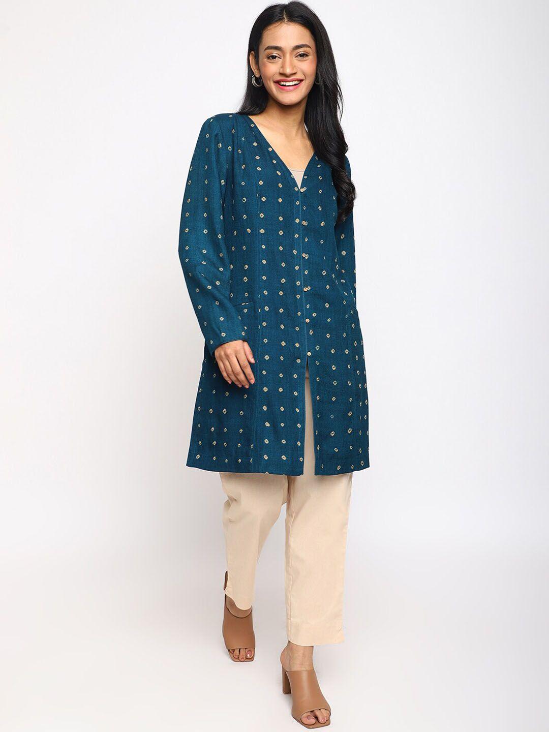 fabindia floral printed woolen longline tailored jacket