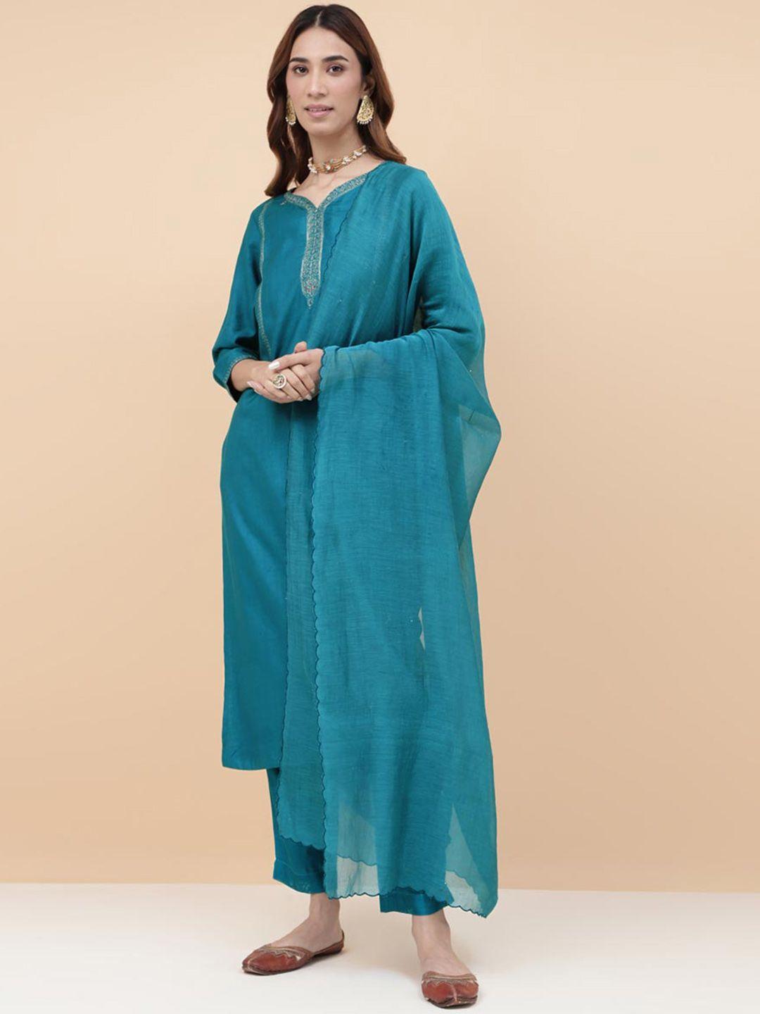 fabindia floral yoke design straight kurta