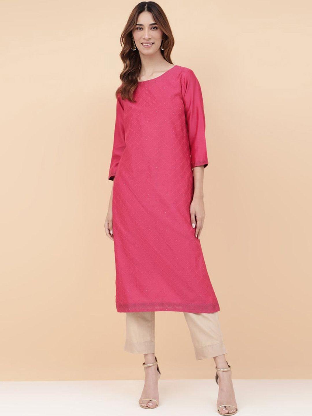 fabindia geometric embroidered straight kurta