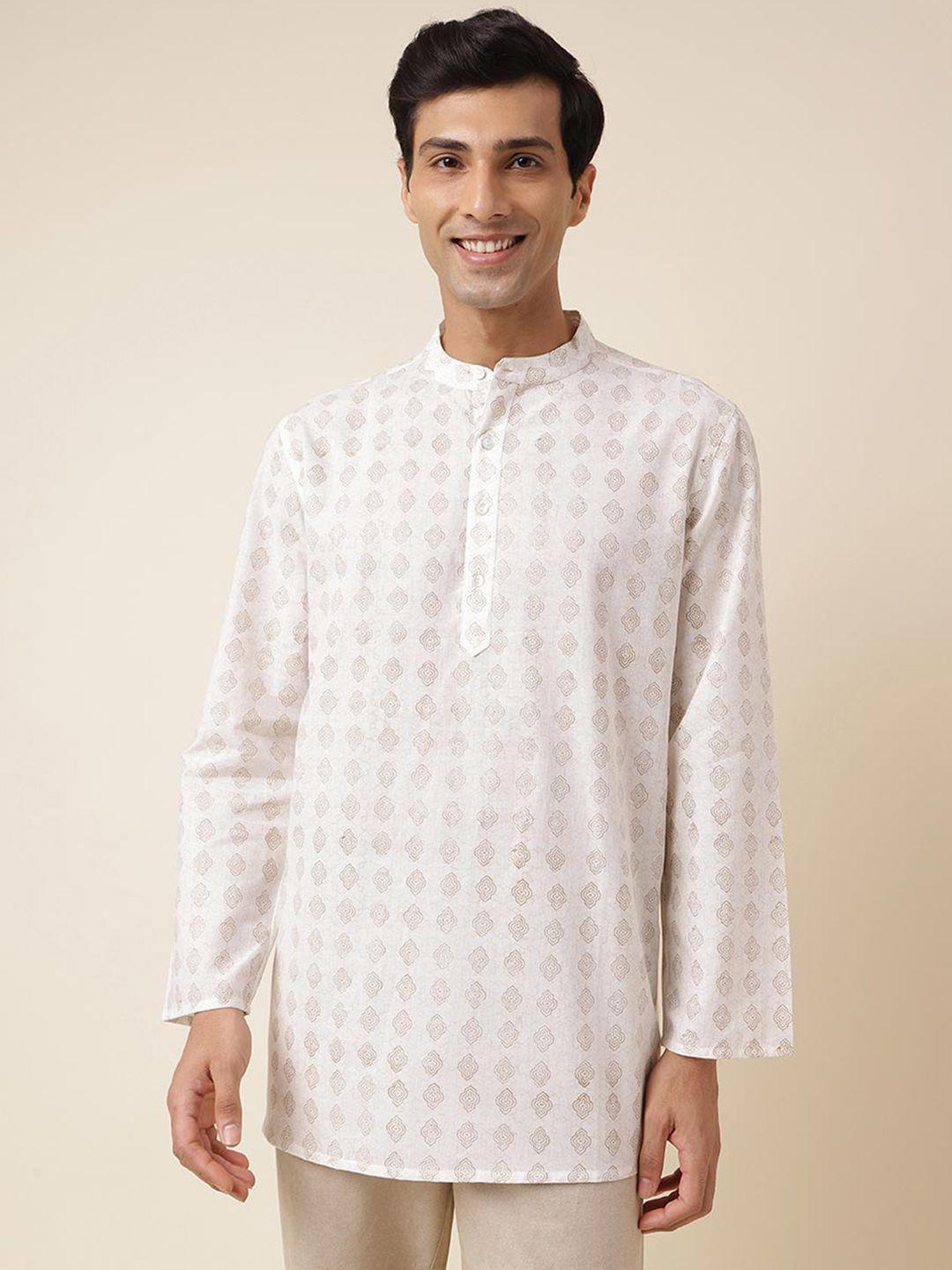 fabindia geometric printed band collar cotton straight short kurta