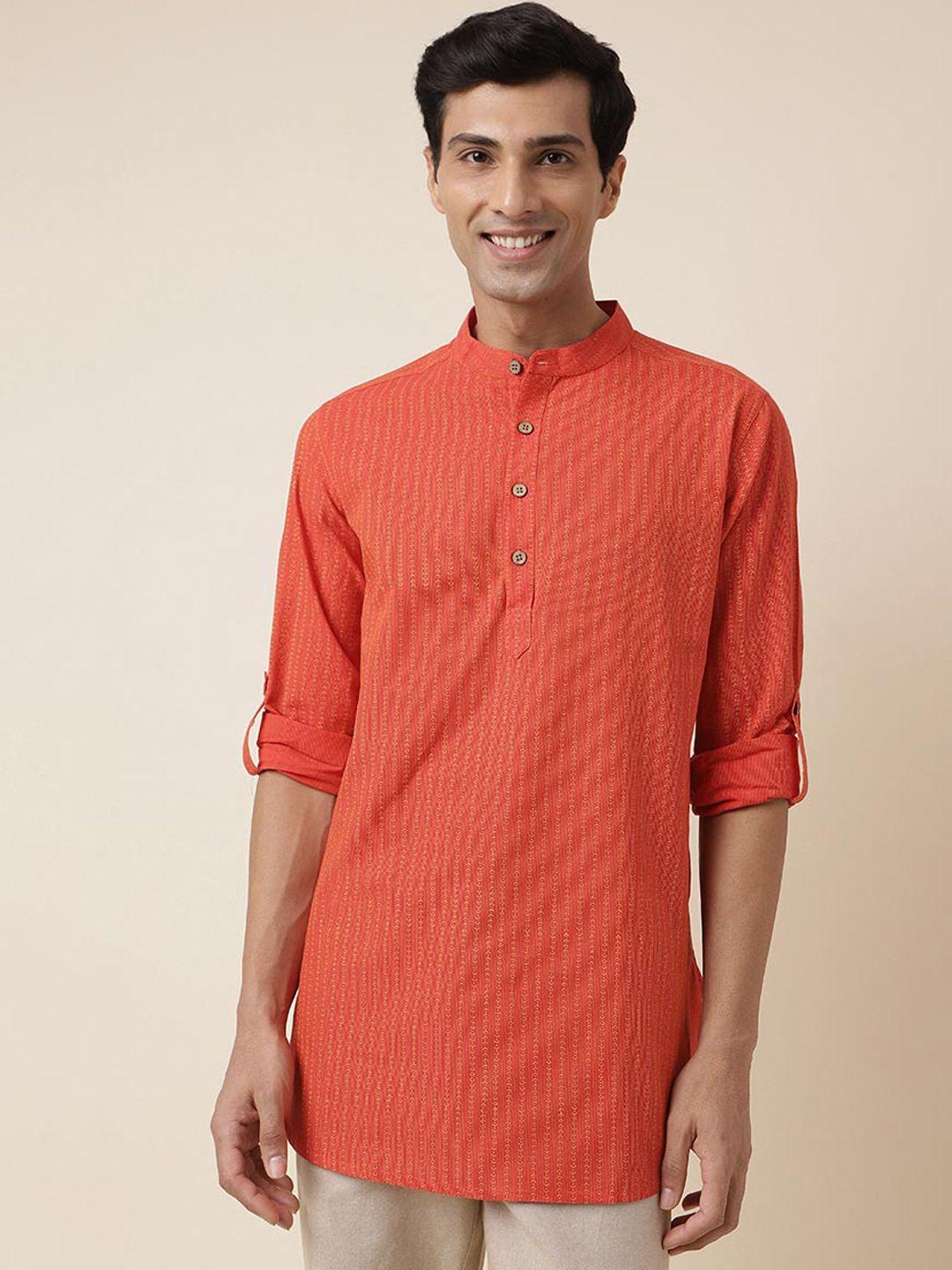 fabindia geometric printed band collar long sleeves straight kurta