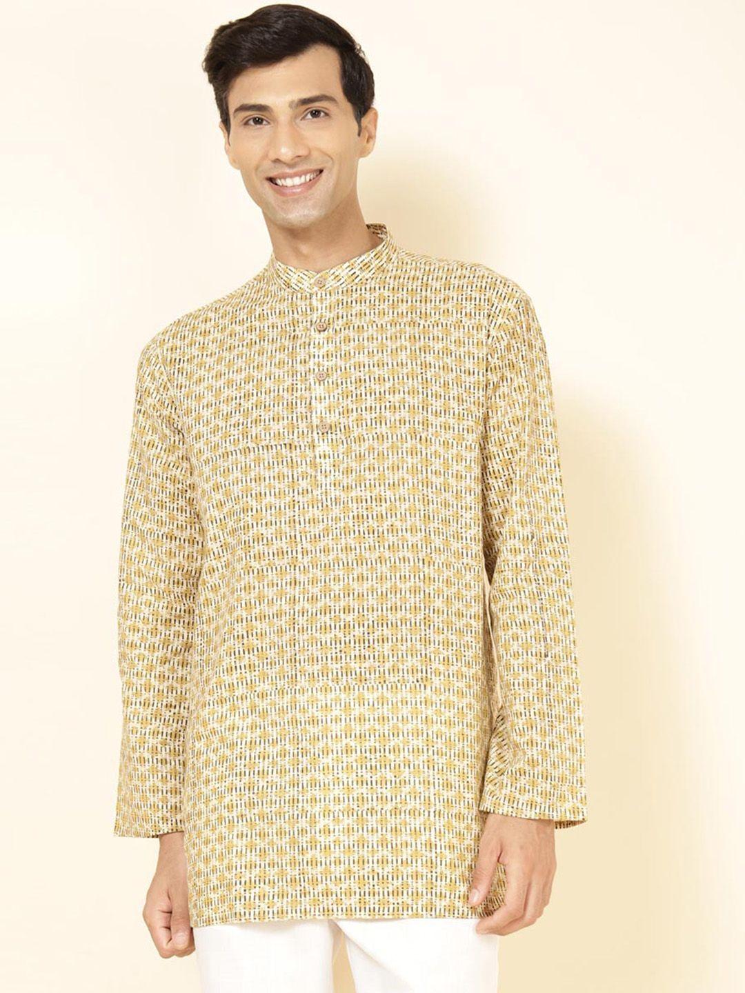 fabindia geometric printed band collar long sleeves straight kurta