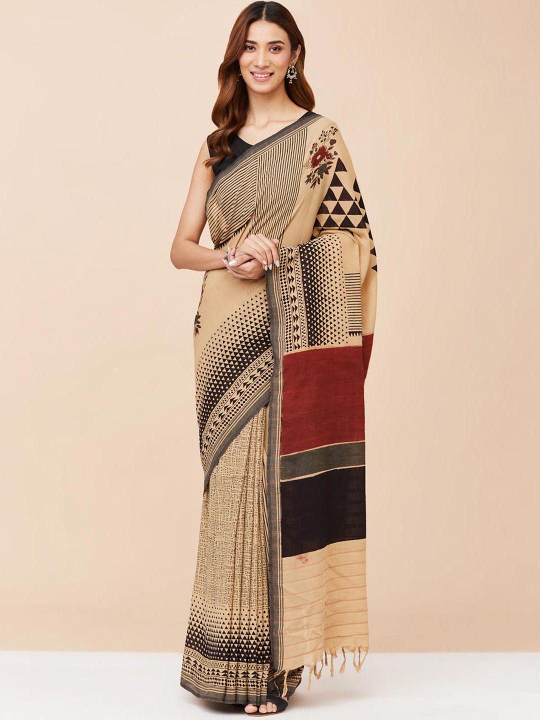 fabindia geometric printed pure cotton saree