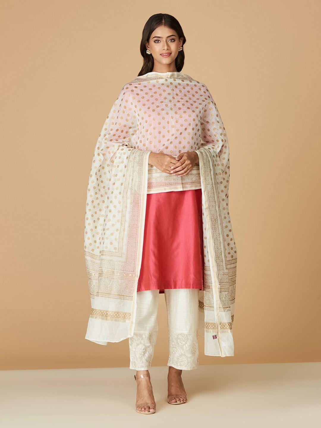 fabindia geometric woven design cotton silk dupatta
