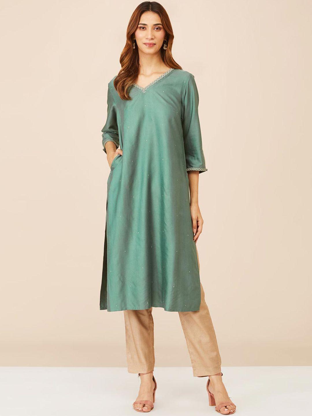 fabindia geometric yoke design straight kurta