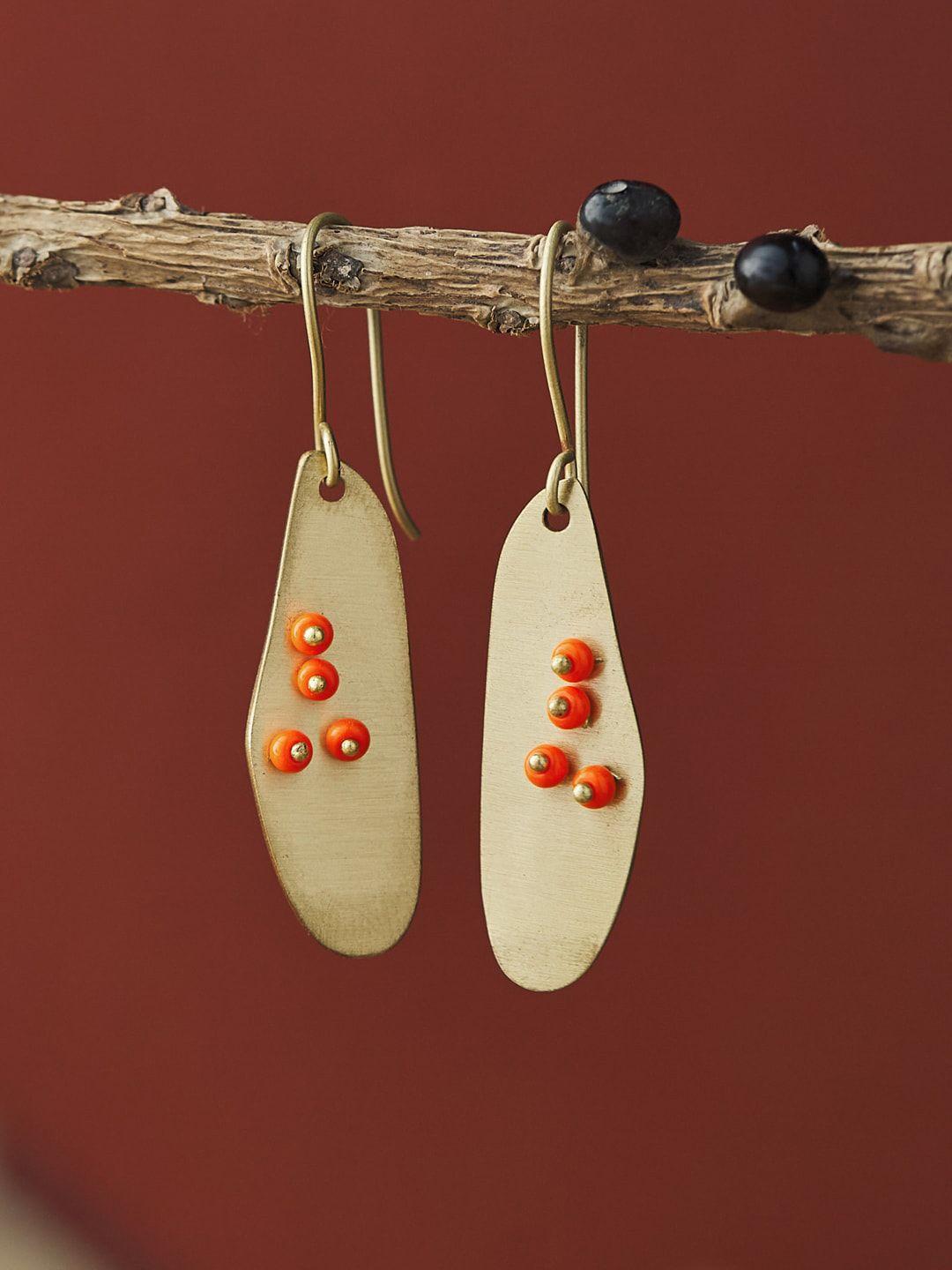 fabindia gold-plated contemporary drop earrings