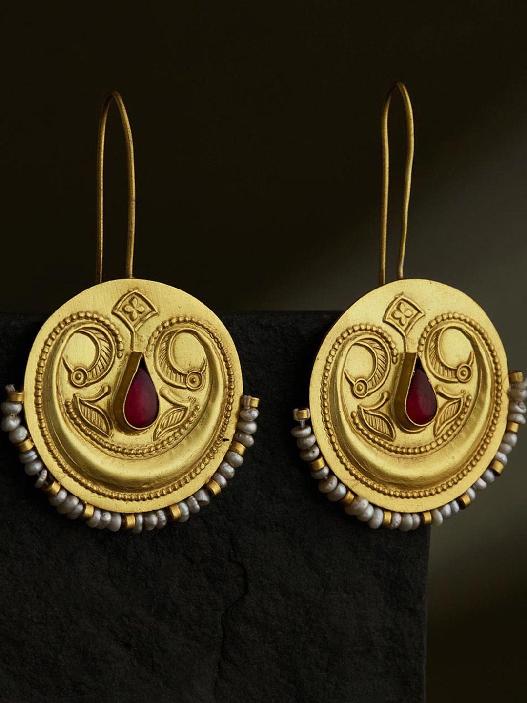 fabindia gold-plated contemporary drop earrings