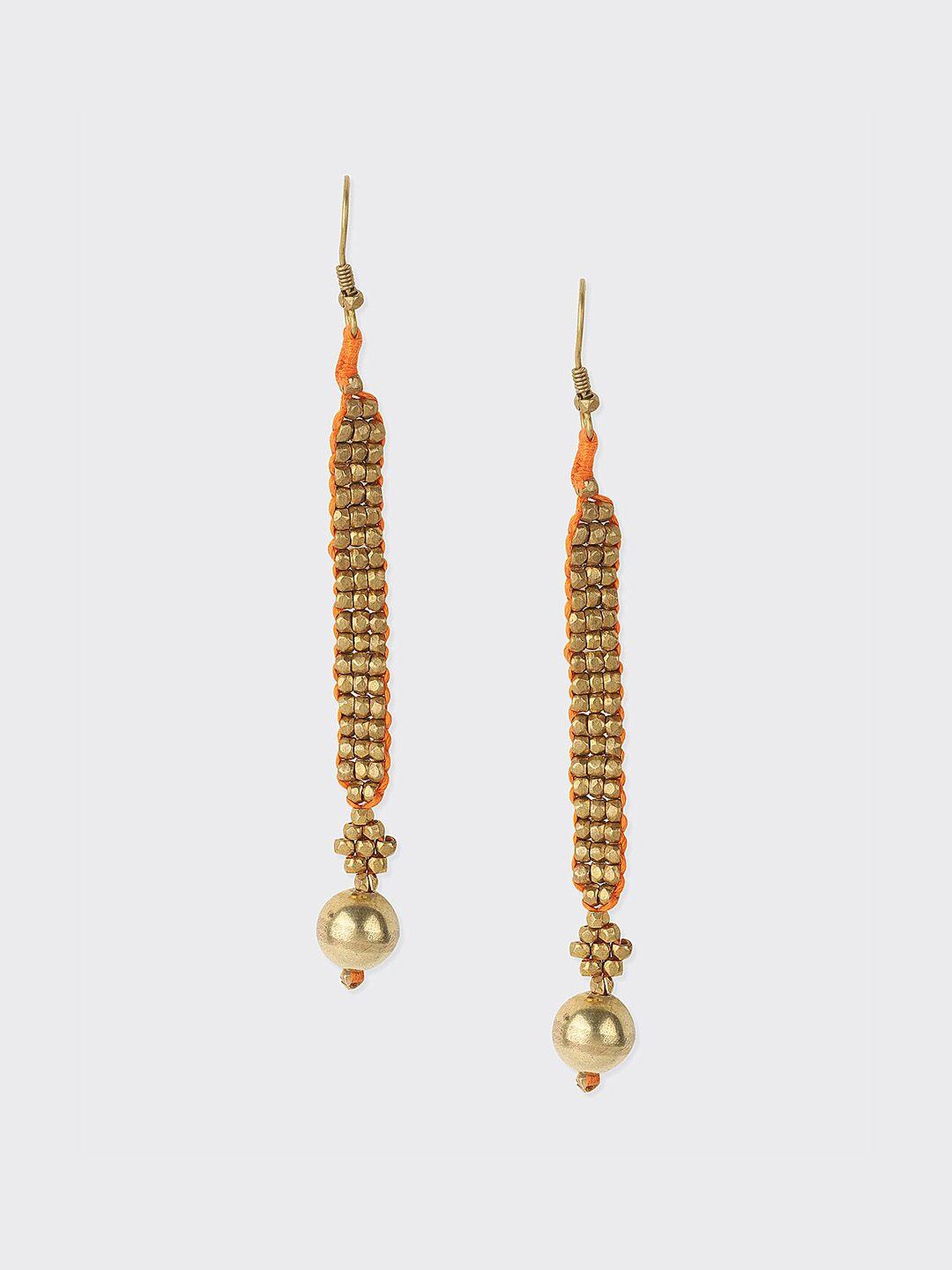 fabindia gold-plated contemporary stone beaded drop earrings