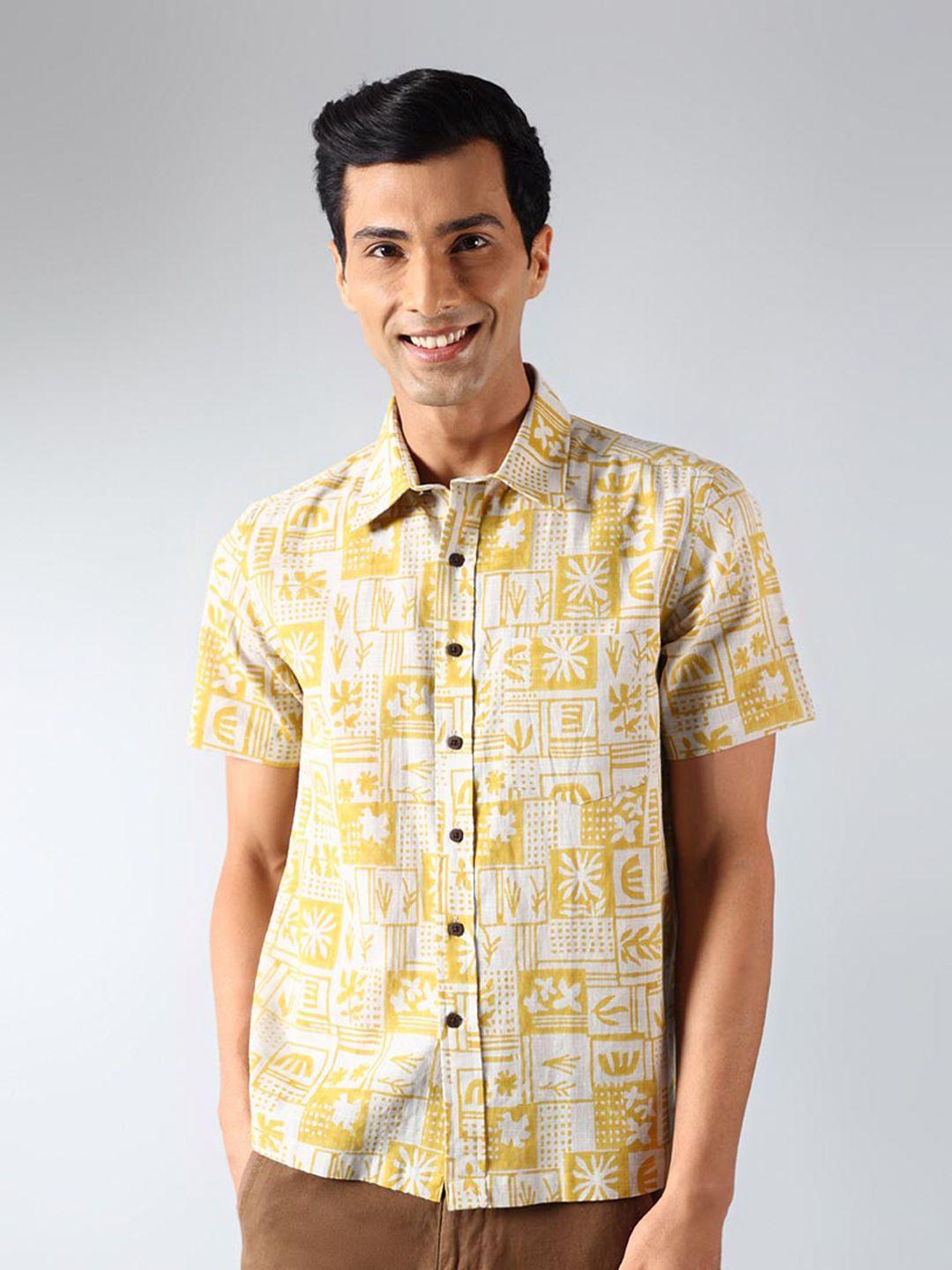 fabindia graphic printed spread collar cotton casual shirt