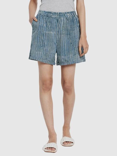 fabindia green & blue cotton striped short