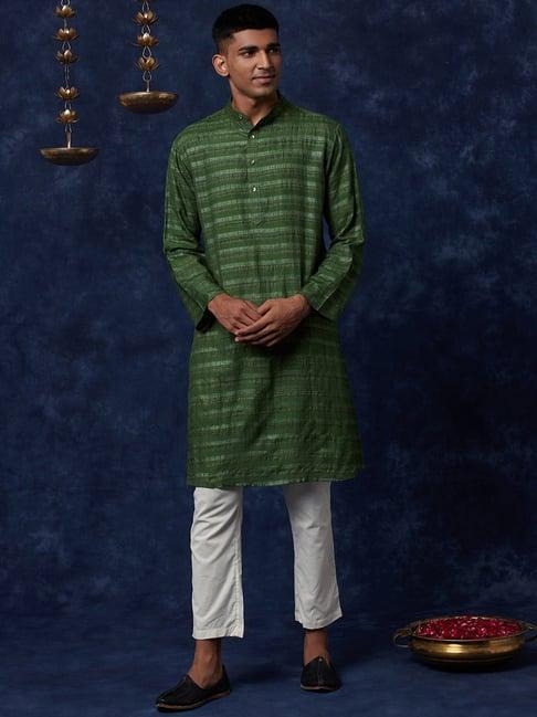 fabindia green comfort fit checks kurta